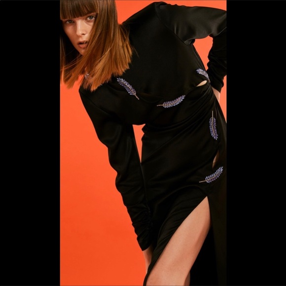 LAST NWT ZARA BLACK LEAF SATIN EFFECT DRESS - Picture 9 of 15